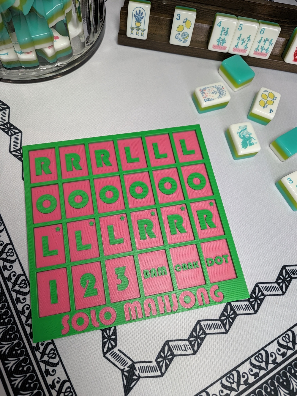 Solo Mahjong Travel Game Board - Pink and Green